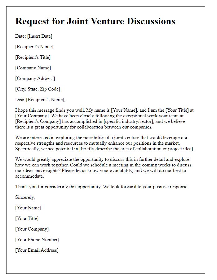 Letter template of request for joint venture discussions