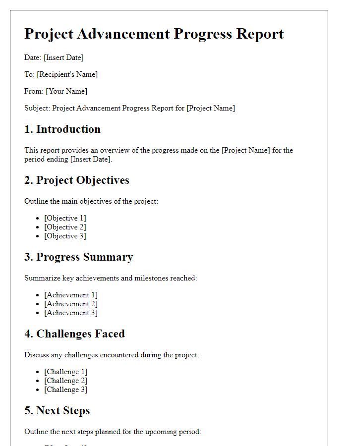 Letter template of project advancement progress report