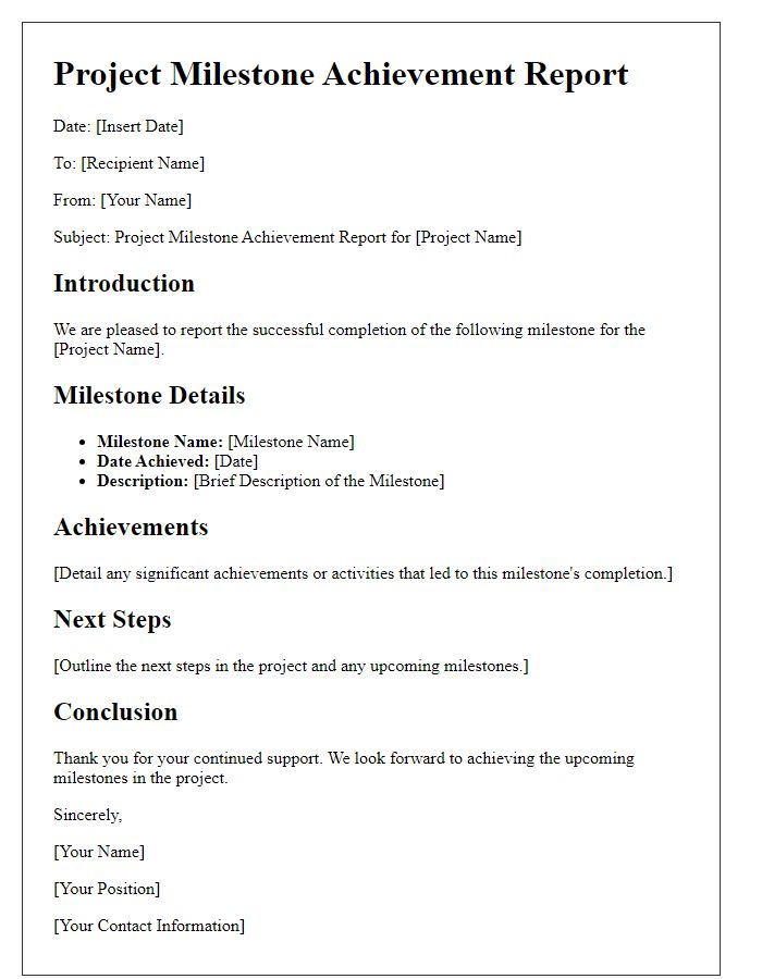 Letter template of project milestone achievement report