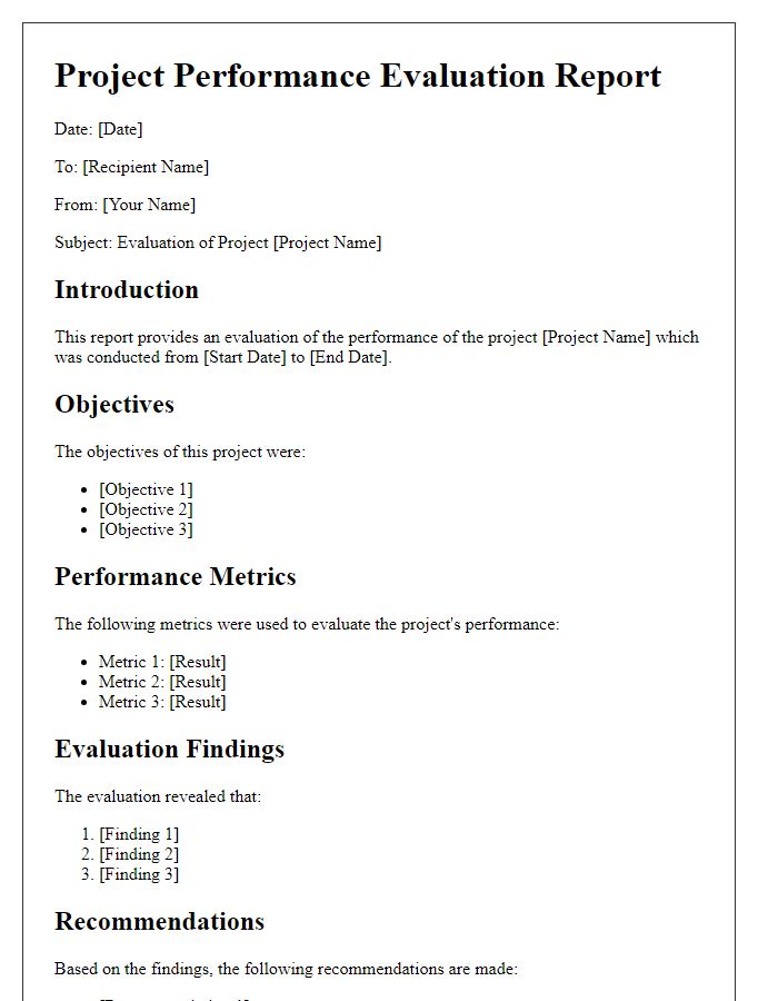 Letter template of project performance evaluation report