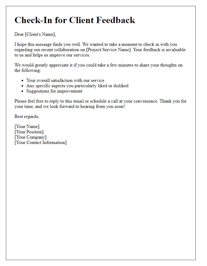 Letter template of check-in for client feedback update