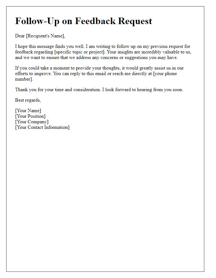 Letter template of feedback solicitation follow-up