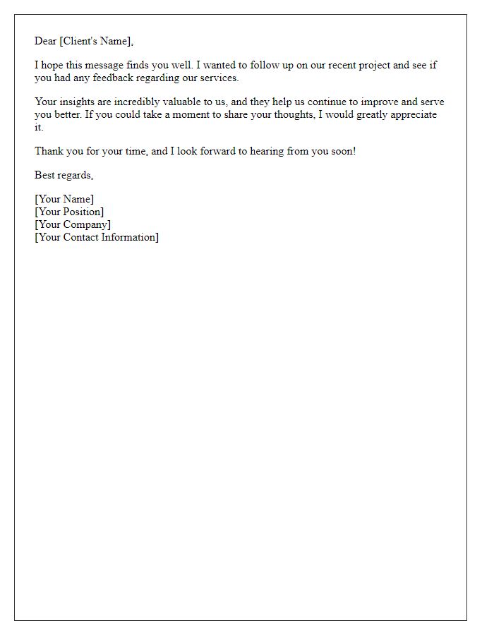 Letter template of follow-up request for client feedback