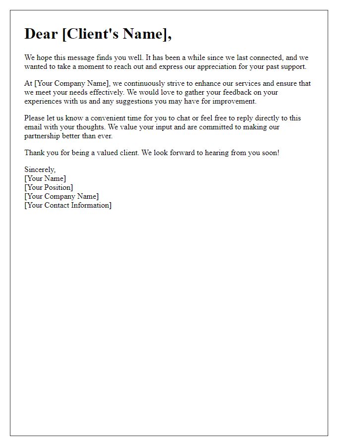 Letter template of re-engagement for client feedback