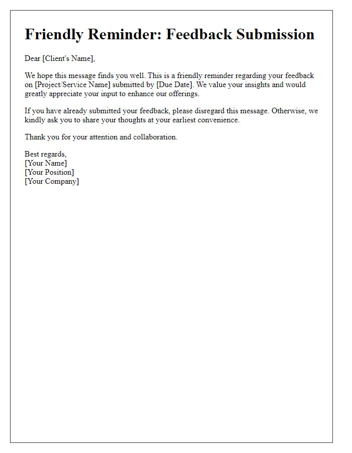 Letter template of reminder for client feedback submission