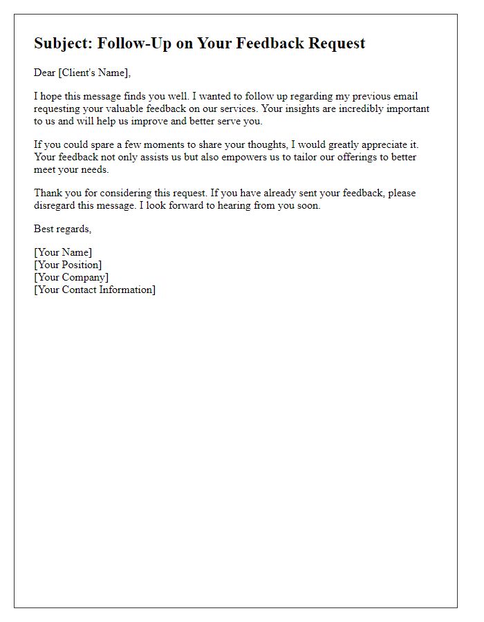 Letter template of second request for client feedback