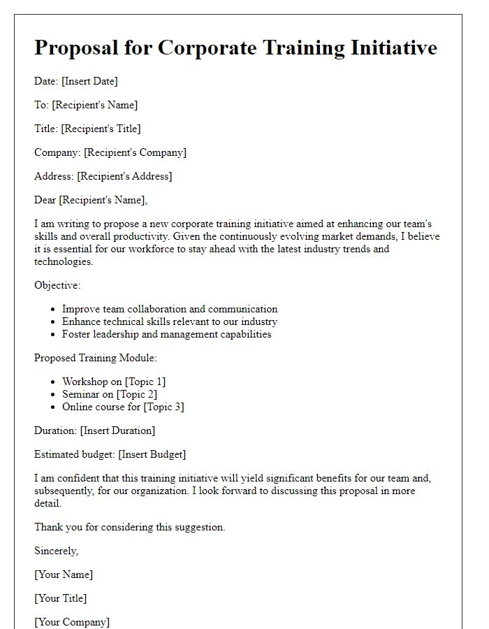 Letter template of corporate training initiative suggestion