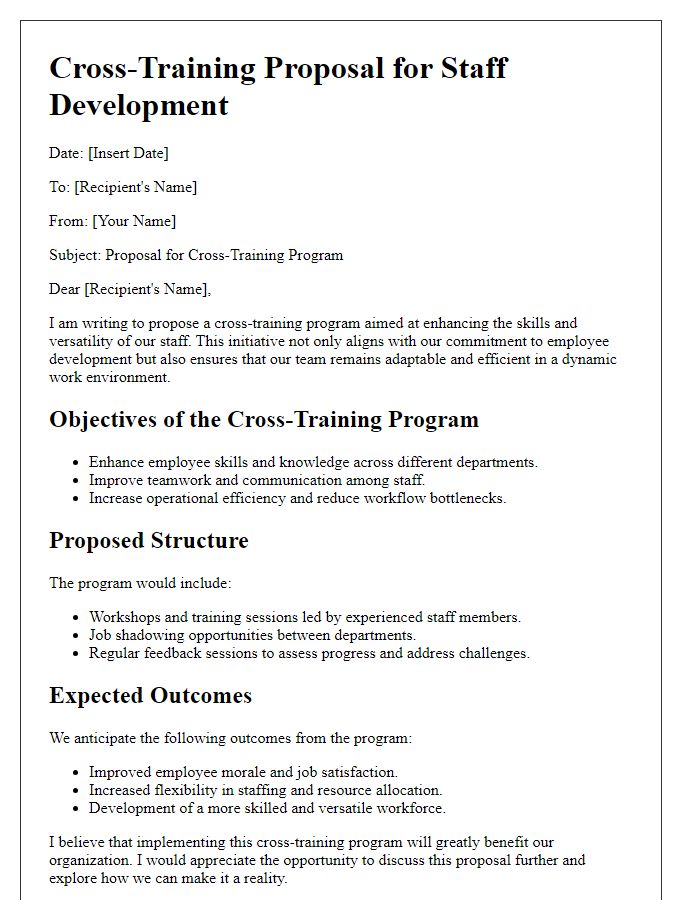 Letter template of cross-training proposal for staff development