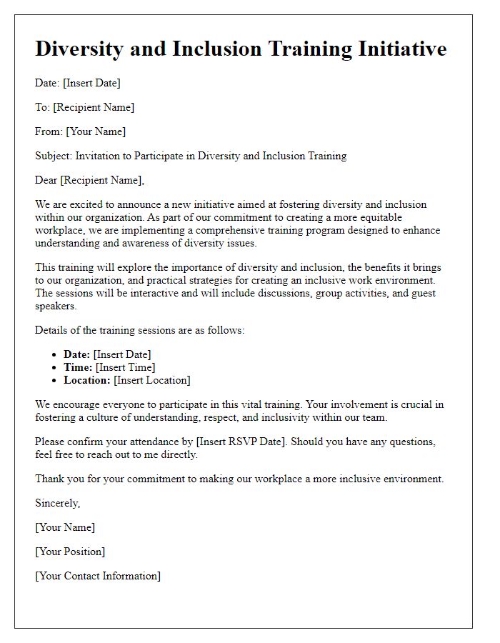 Letter template of diversity and inclusion training initiative