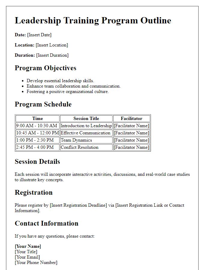 Letter template of leadership training program outline