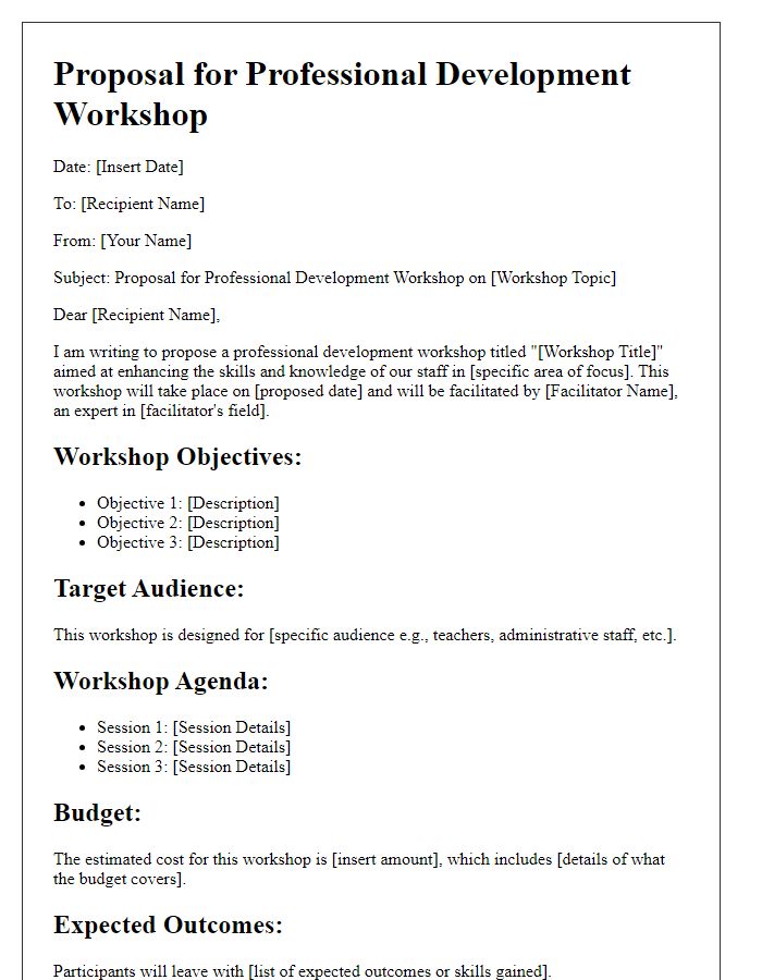 Letter template of professional development workshop proposal