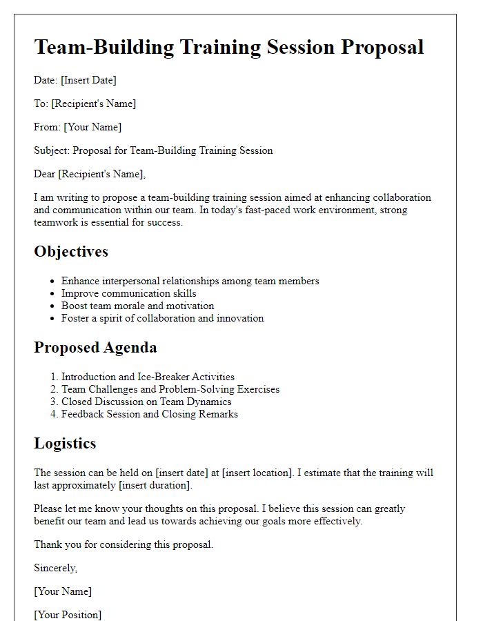 Letter template of team-building training session proposal