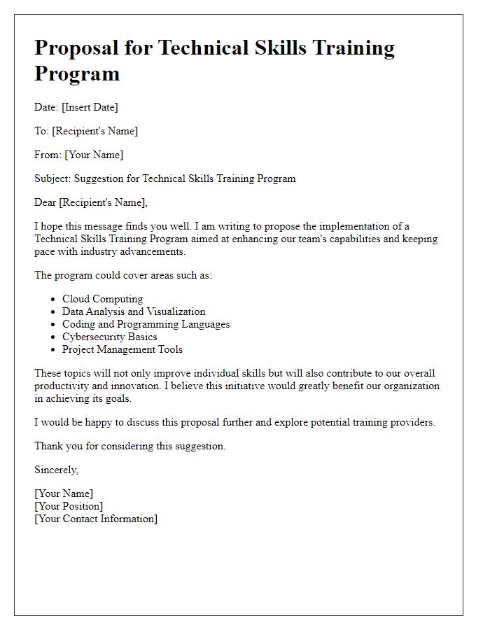 Letter template of technical skills training program suggestion