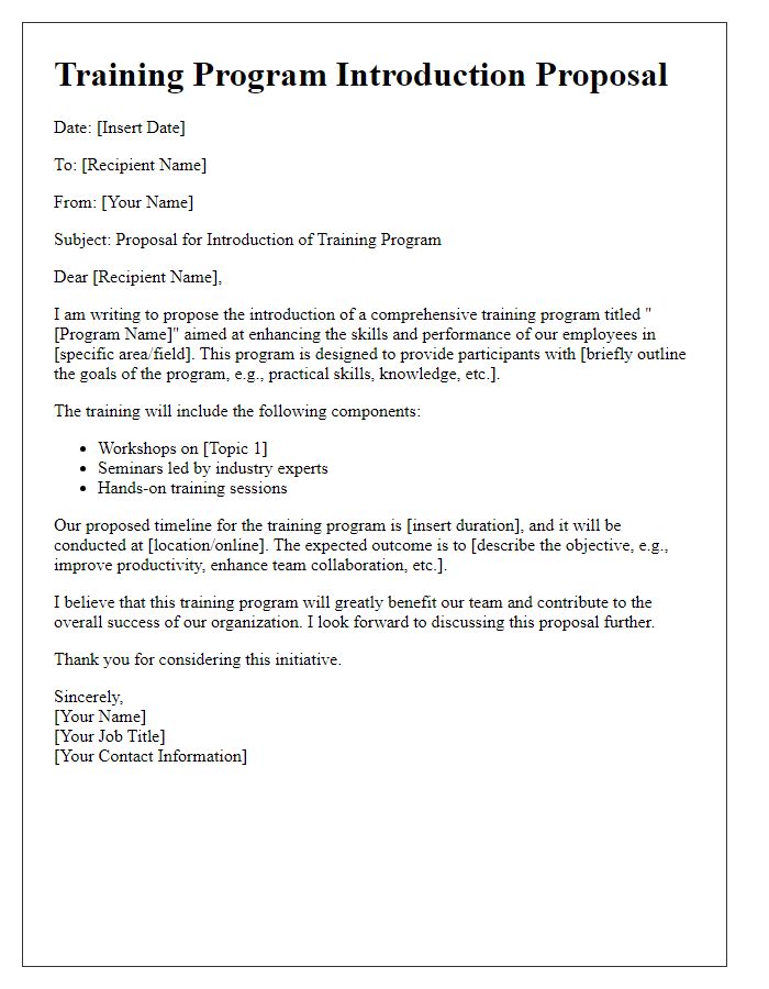 Letter template of training program introduction proposal