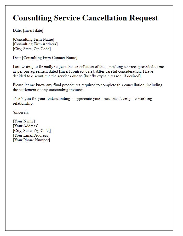 Letter template of consulting service cancellation request