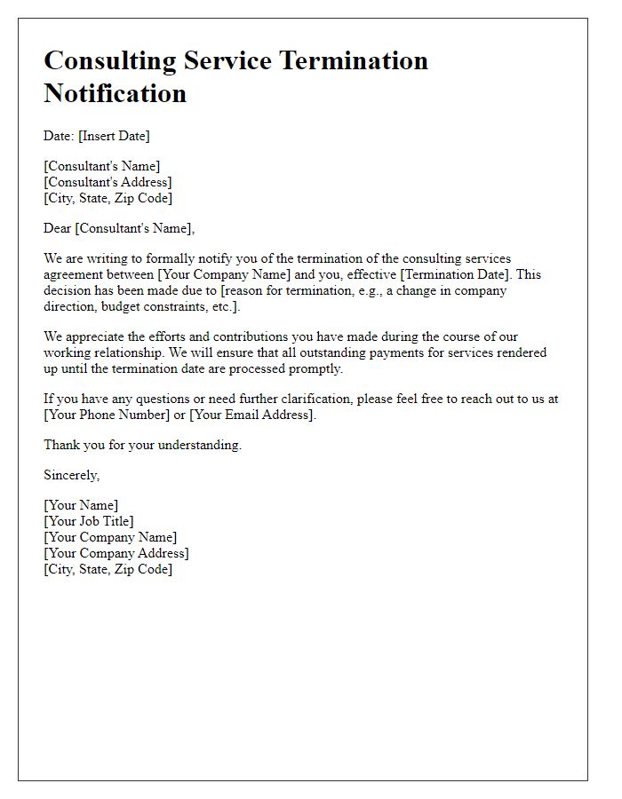 Letter template of consulting service termination notification