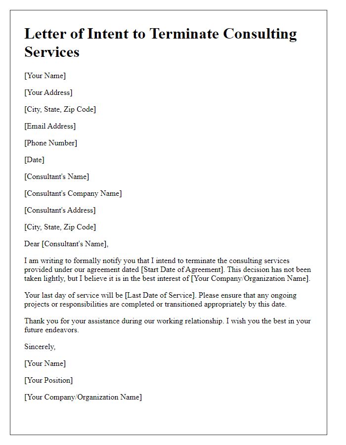 Letter template of intent to terminate consulting services
