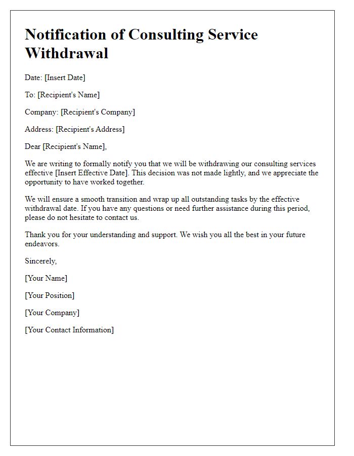 Letter template of notification for consulting service withdrawal