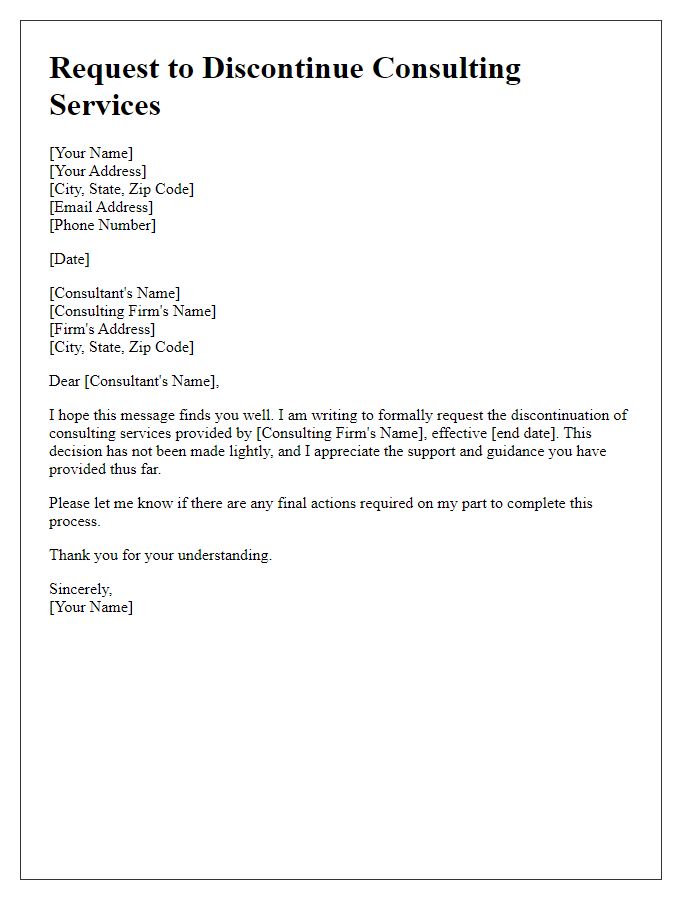 Letter template of request to discontinue consulting services