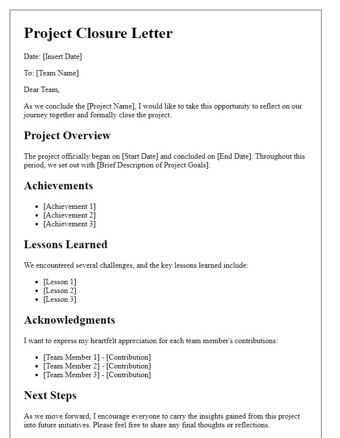 Letter template of project closure and reflections for team evaluation