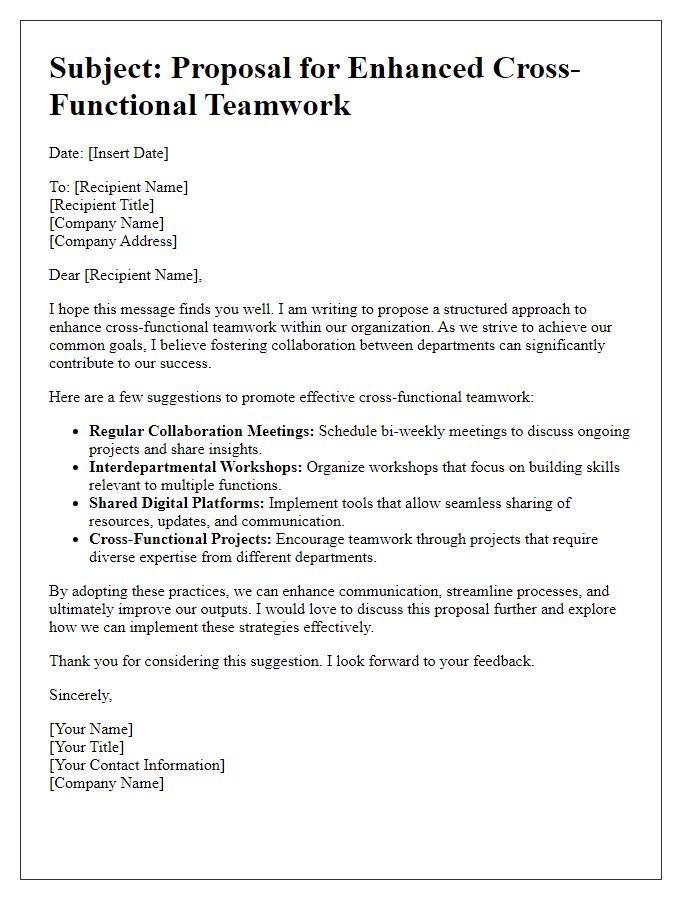 Letter template of cross-functional teamwork suggestion