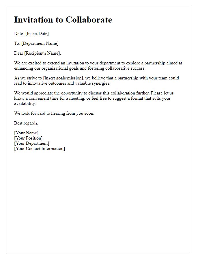 Letter template of interdepartmental partnership invitation