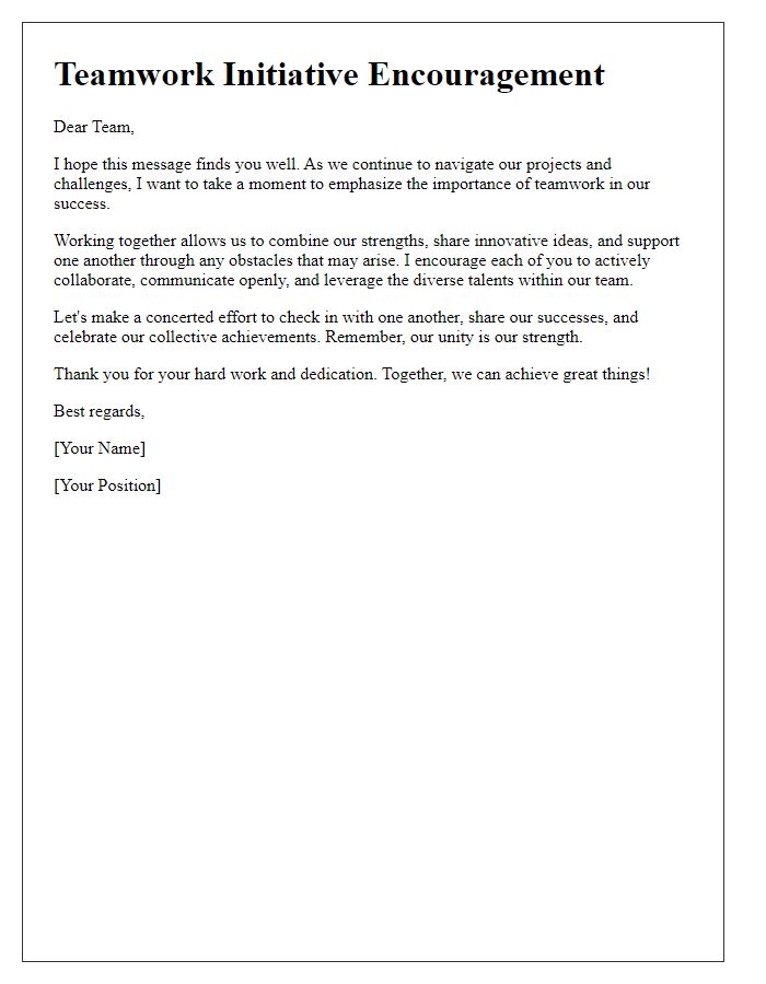 Letter template of teamwork initiative encouragement