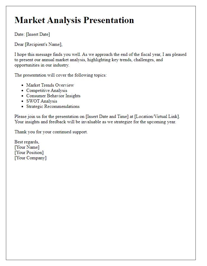 Letter template of market analysis presentation for annual summary