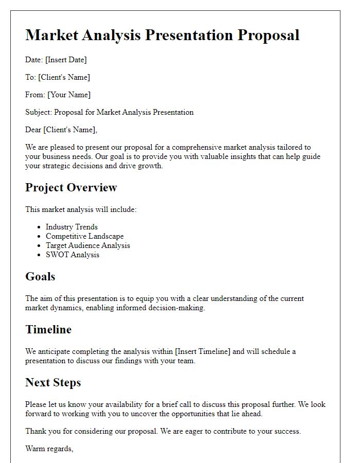 Letter template of market analysis presentation for client proposal