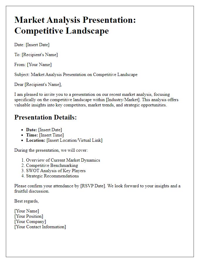 Letter template of market analysis presentation for competitive landscape