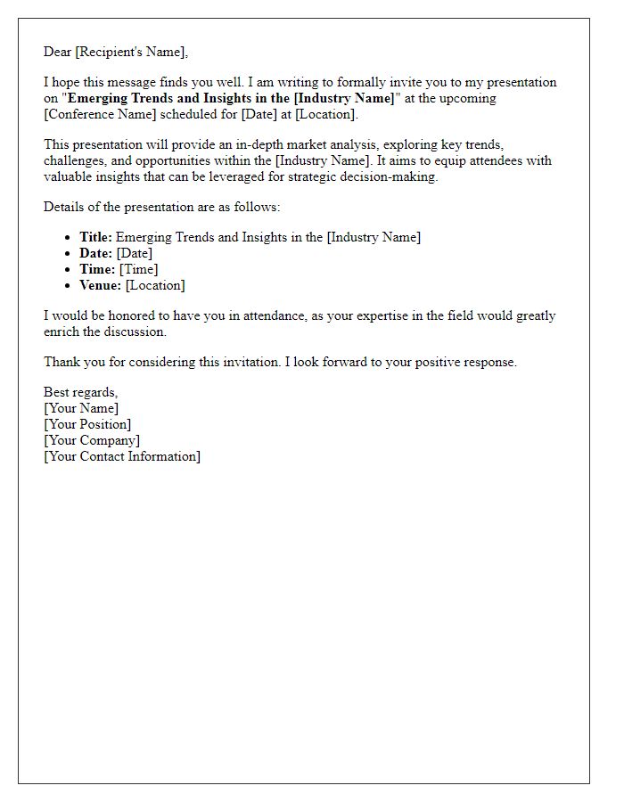 Letter template of market analysis presentation for industry conference