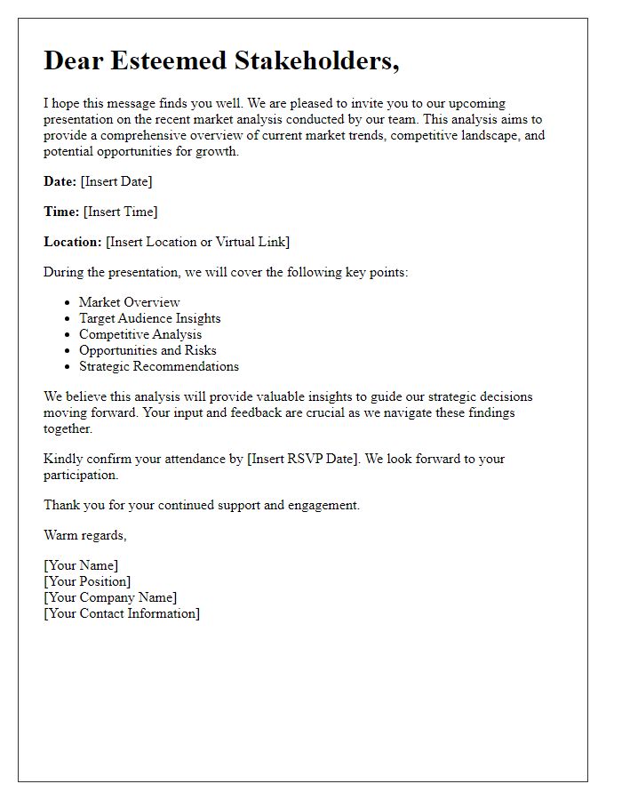 Letter template of market analysis presentation for stakeholders