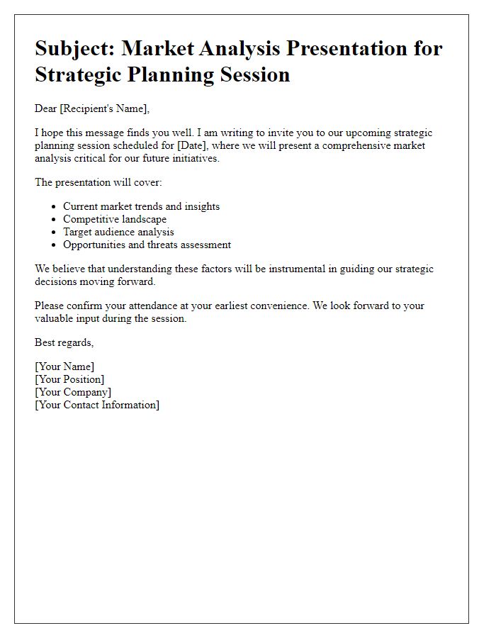 Letter template of market analysis presentation for strategic planning session