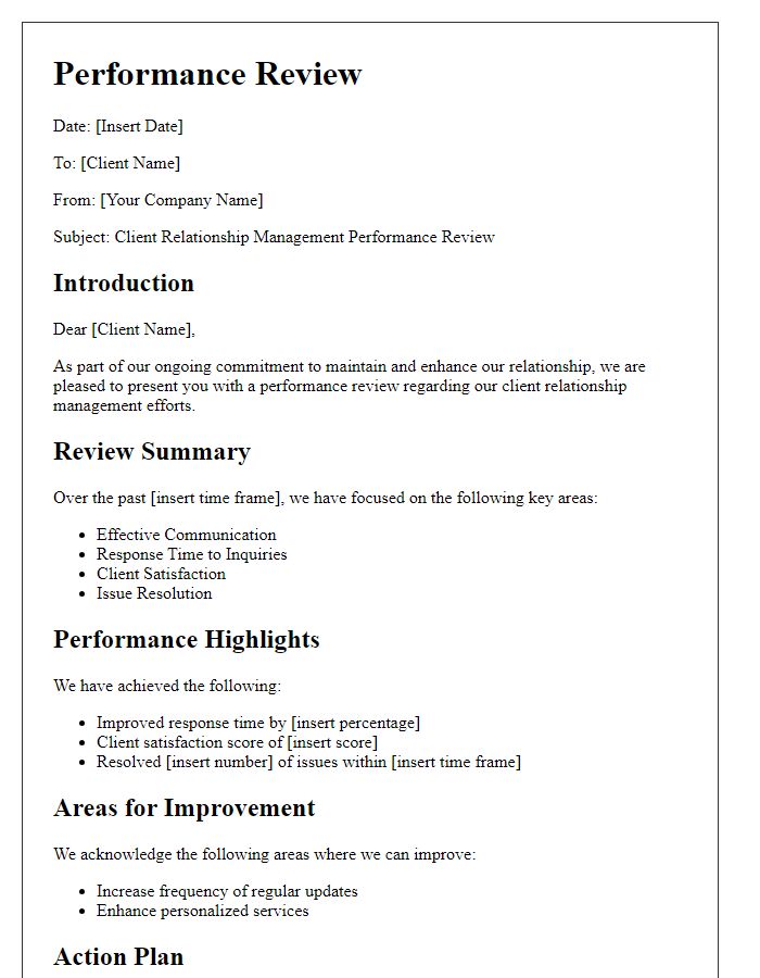 Letter template of client relationship management performance review