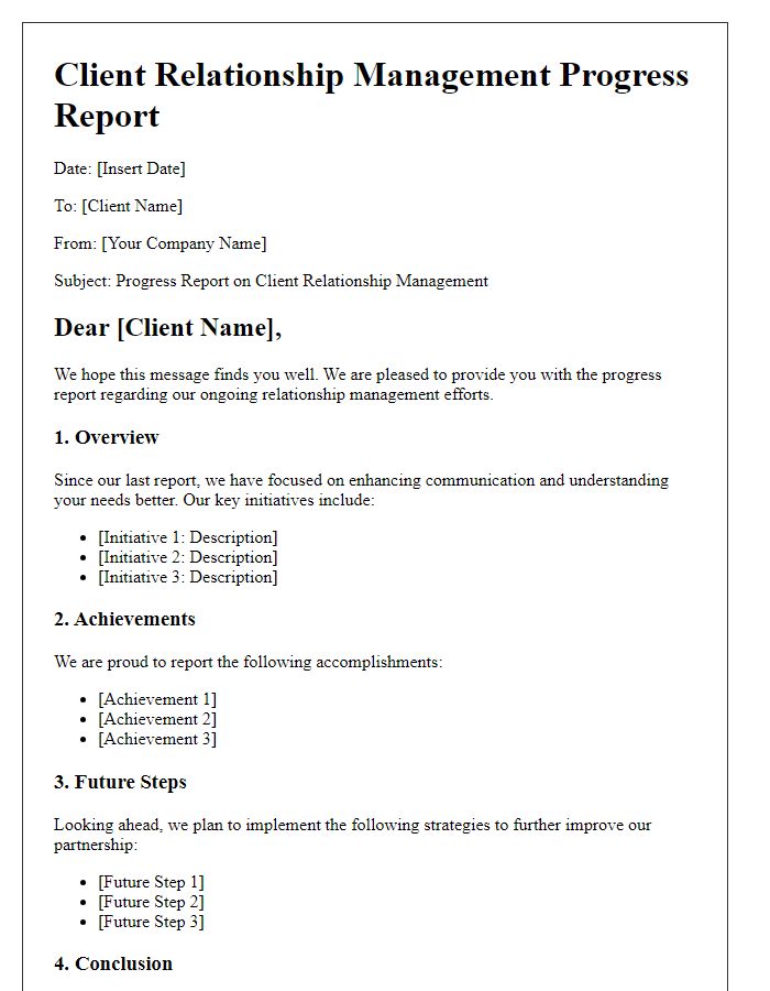 Letter template of client relationship management progress report