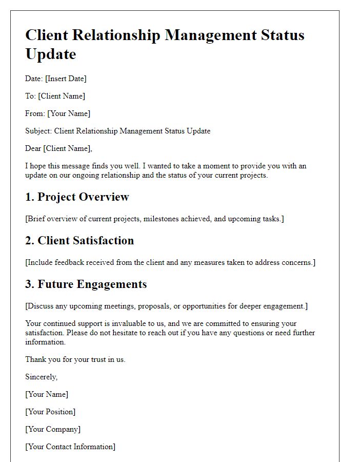 Letter template of client relationship management status update