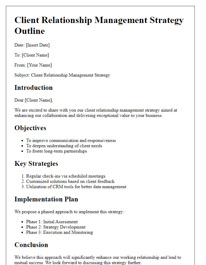 Letter template of client relationship management strategy outline