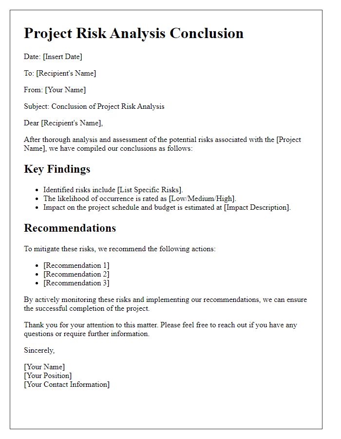 Letter template of project risk analysis conclusion