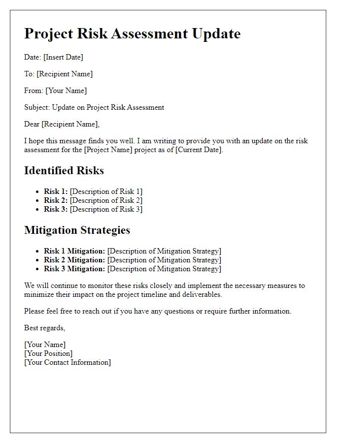 Letter template of project risk assessment update