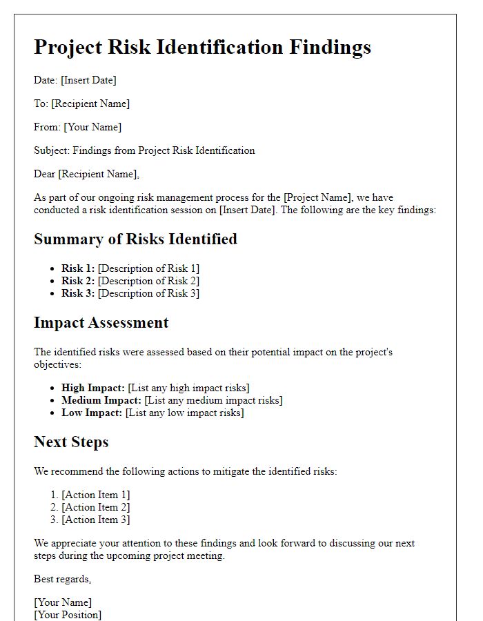 Letter template of project risk identification findings