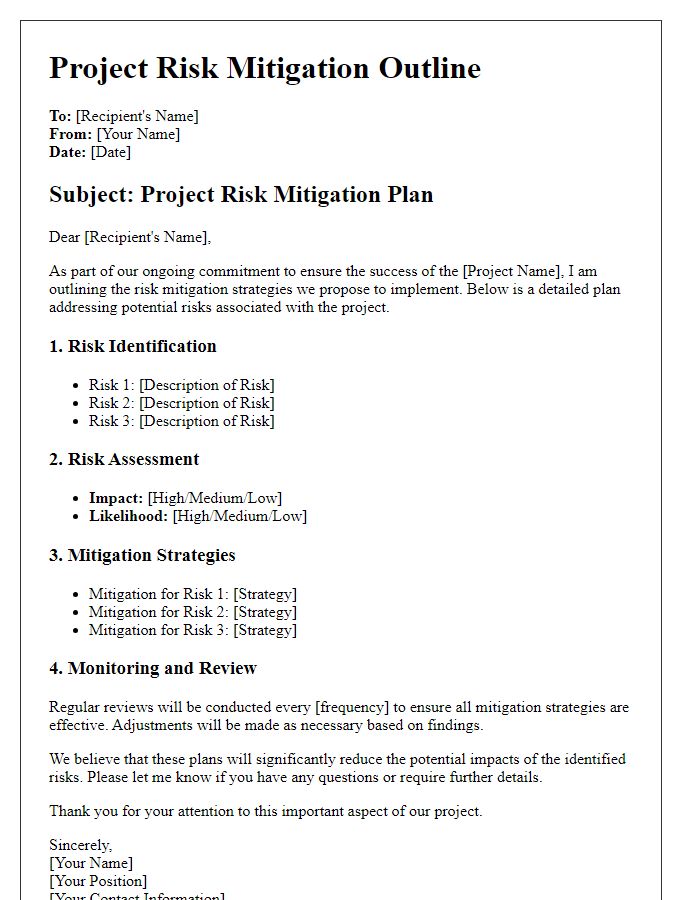 Letter template of project risk mitigation outline