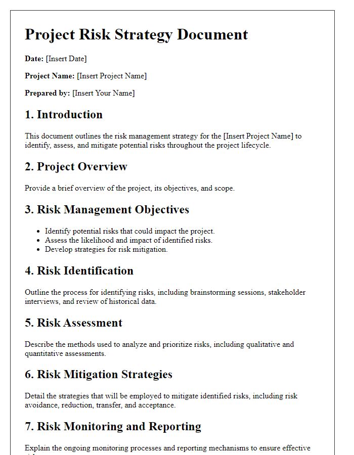 Letter template of project risk strategy document