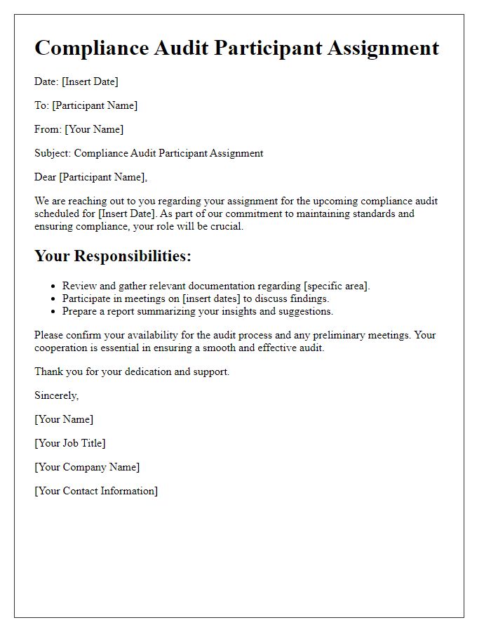 Letter template of compliance audit participant assignments