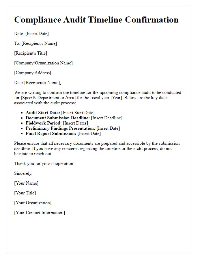 Letter template of compliance audit timeline confirmation