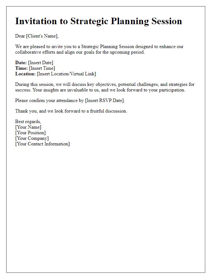 Letter template of strategic planning session invitation for client consultation