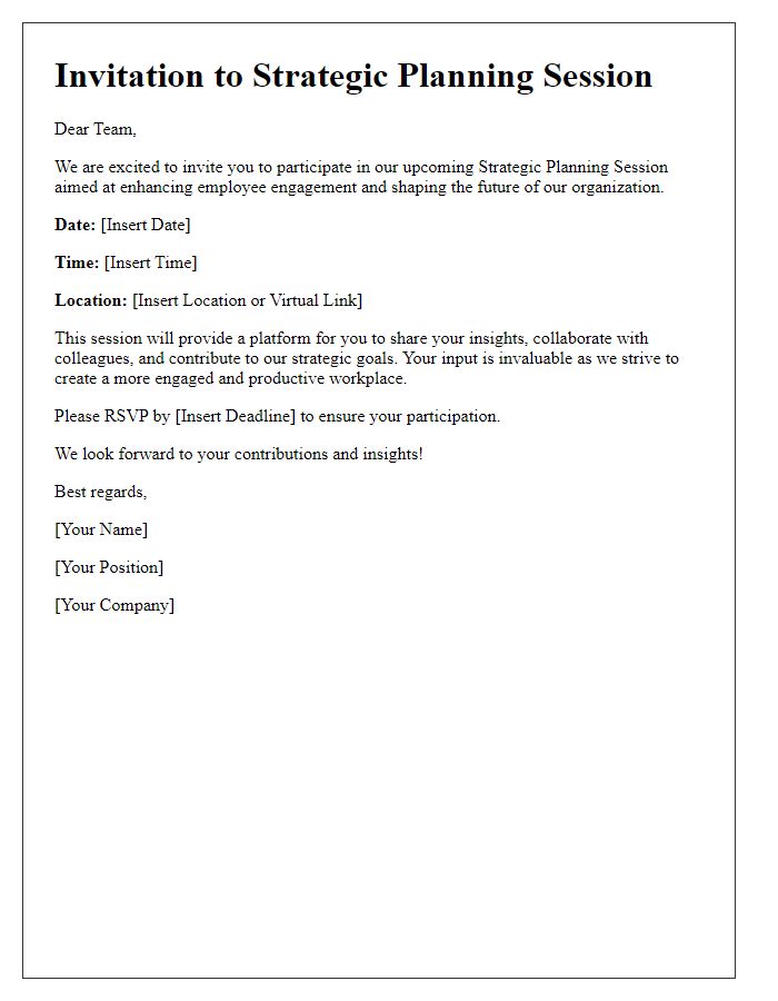 Letter template of strategic planning session invitation for employee engagement