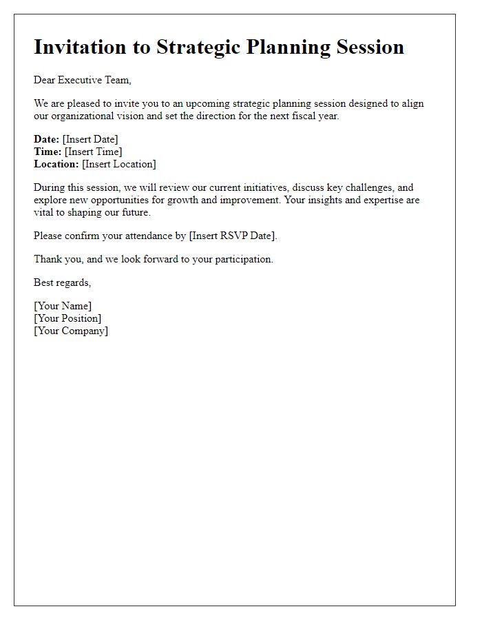 Letter template of strategic planning session invitation for executive team