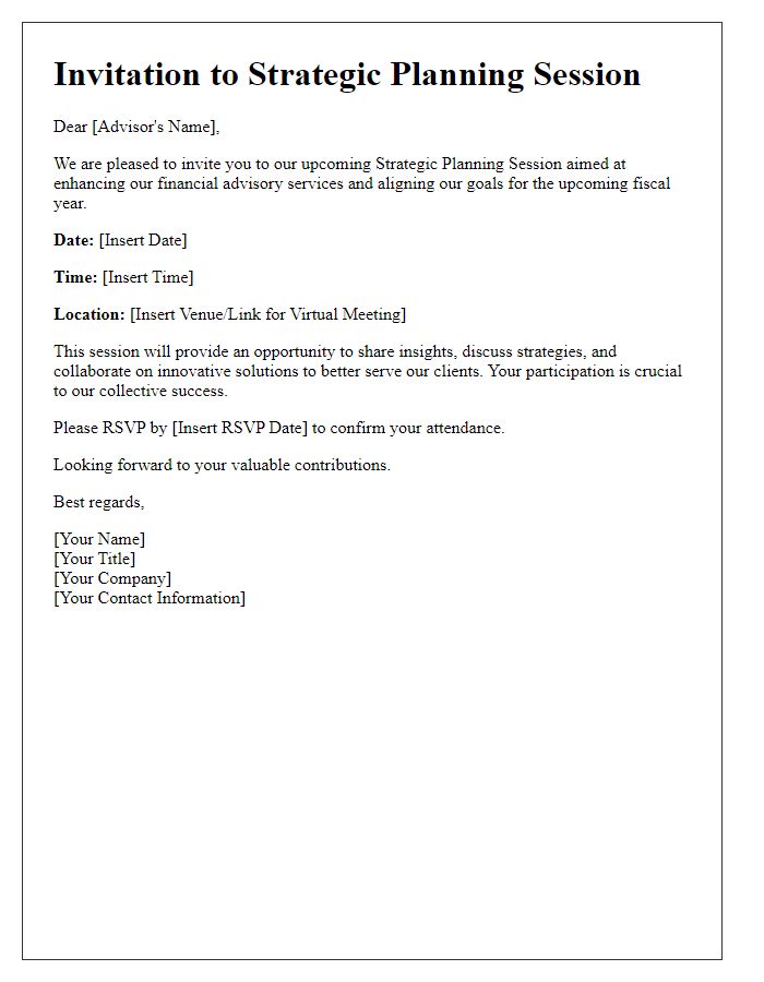 Letter template of strategic planning session invitation for financial advisors