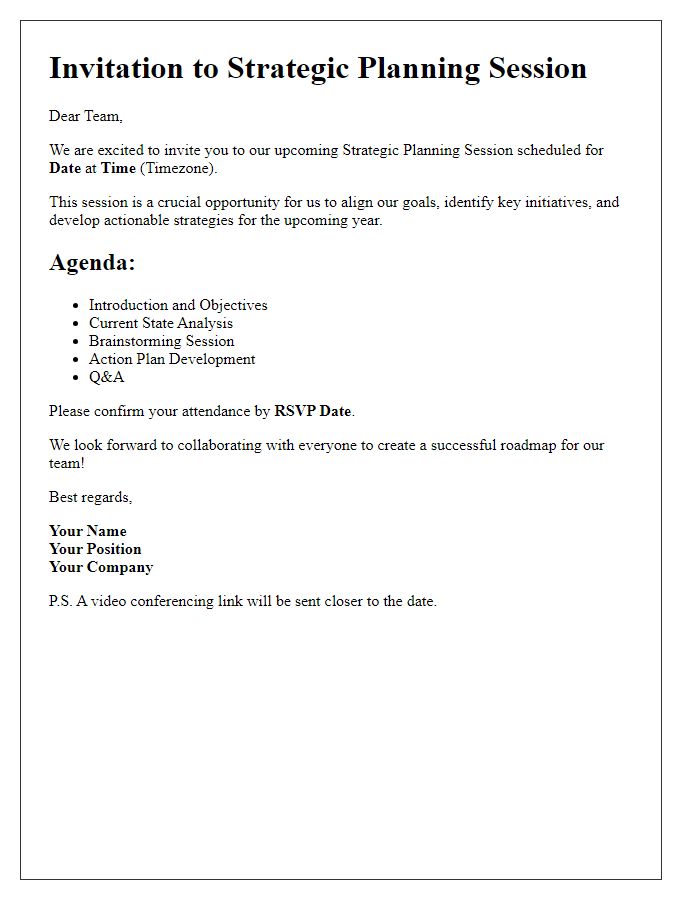 Letter template of strategic planning session invitation for remote teams