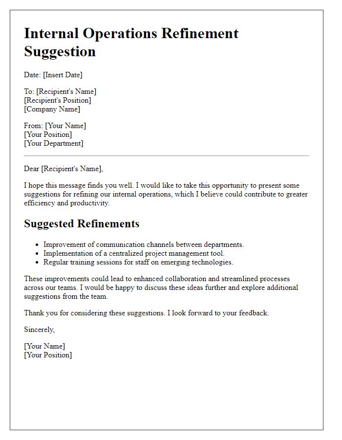 Letter template of internal operations refinement suggestion